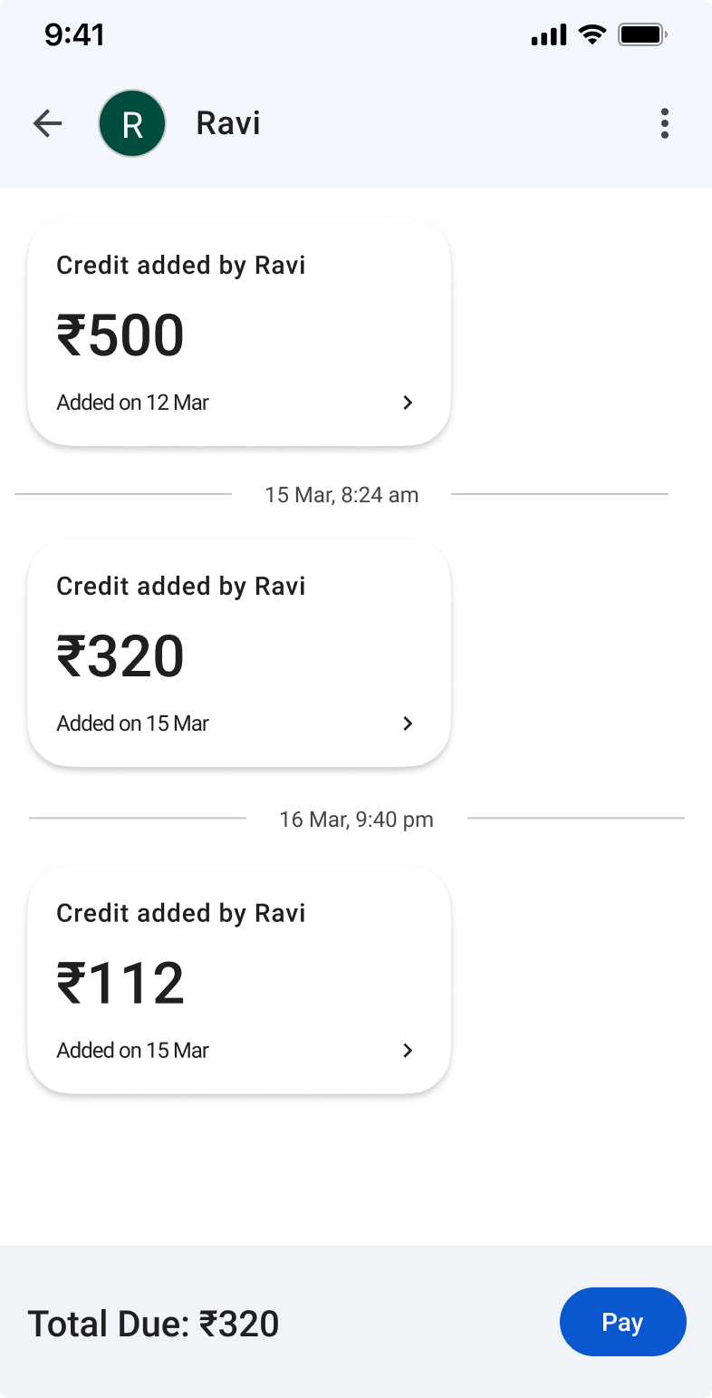 Customer credit profile screen